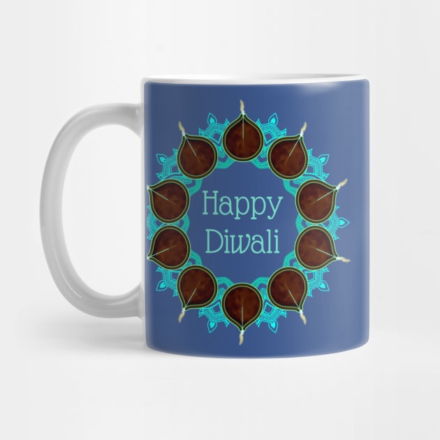 Diwali Turquoise Mandala with Deepas by HolidayBug